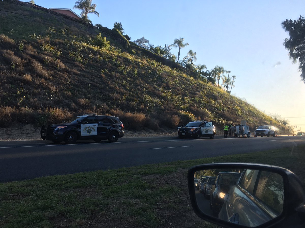 SAConScene's tweet photo. Police and Highway patrol activity, northbound, right shoulder, near College Vista and Grand Ave. #SOSWALNUT https://t.co/JS77AqsDl5
