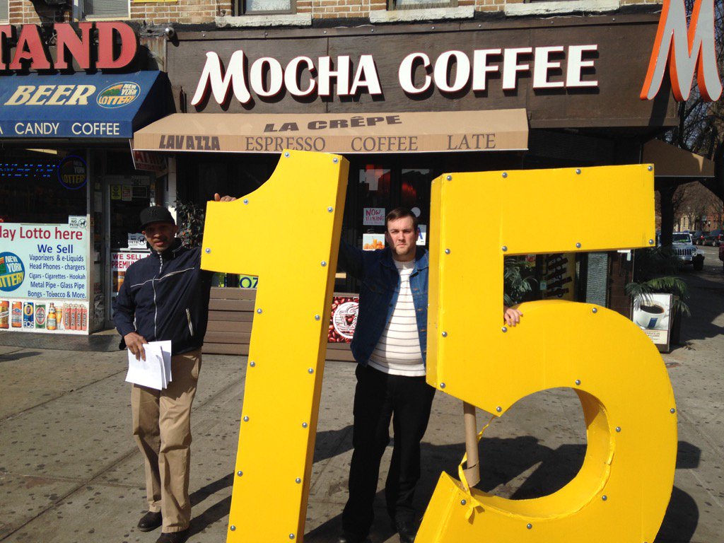 UFCW2013's tweet photo. Standing strong w #FightFor15 at 86th st. @SenMartyGolden, everyone needs $15, no matter where we live in NY. https://t.co/emZ9YWhkQi