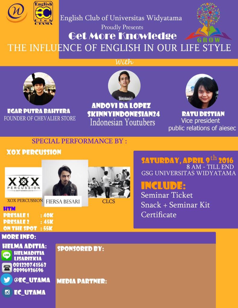 Wanna meet ANDOVI? Fiersa Besari? Grab the seminar ticket soon guys. Only by 45k! 

Contact me for more info