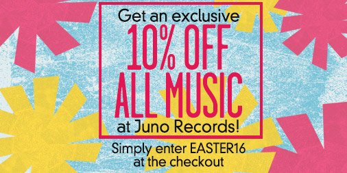 Junorecords's tweet image. To get the holiday weekend started we're giving 10% off all music! bit.ly/1UcOTle (ends Tues 29th March)