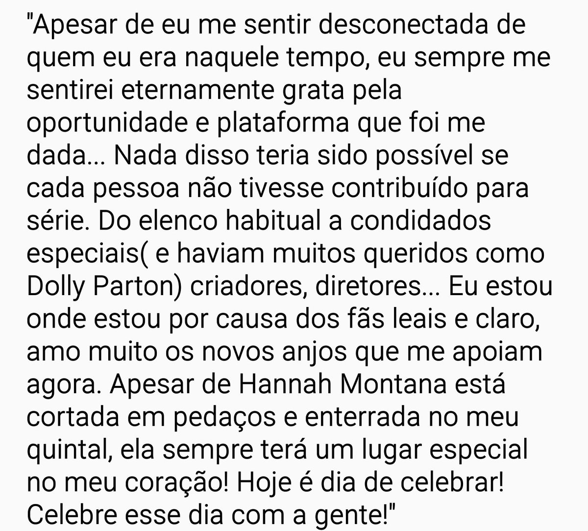 TudoMiley's tweet photo. "Hannah sempre terá um lugar no meu coração. Sou eternamente grata pela oportunidade que me foi dada" - Miley Cyrus https://t.co/dbeCdY3DI6