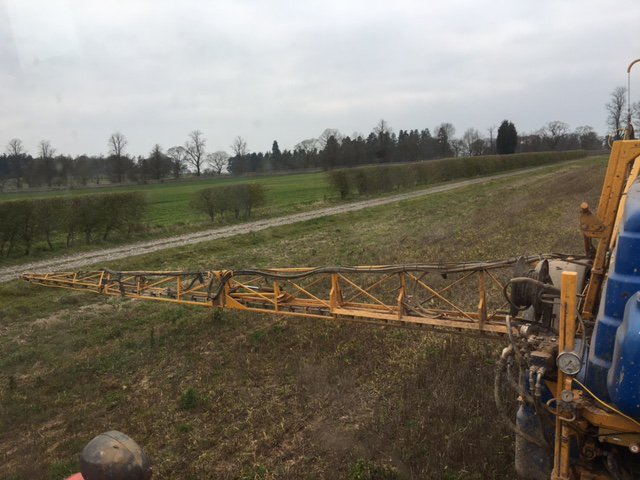 ArableEvent's tweet photo. @mccowan_doug is busy spraying the stubbles with roundup in prep for our working demonstration of Min Tills! https://t.co/8jfeDLpxg7