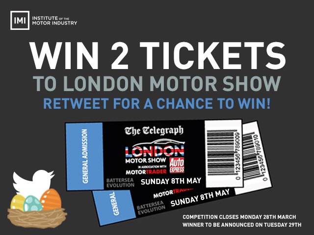 RT for a chance to WIN 2 tickets to the <a href="/londonmotorshow/">The London International Motor Show</a> for Sunday 8th May! #IMIDrivingChange #HappyEaster