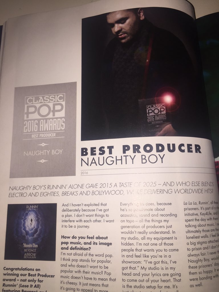 justavantgarde's tweet photo. Congrats to @NaughtyBoyMusic for being awarded 'Best Producer' by @ClassicPopMag #NaughtyBoy #2016 https://t.co/GfUogpW577