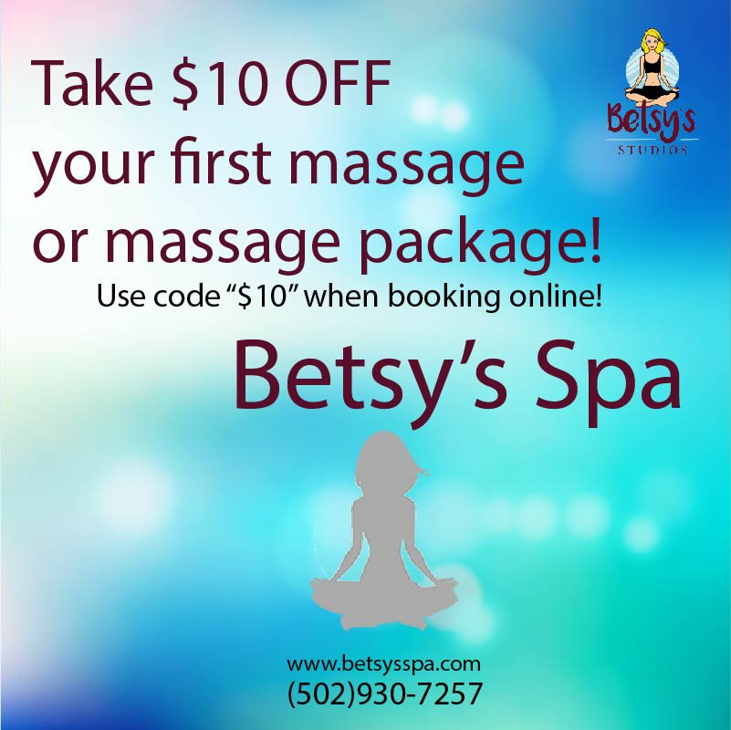betsysspa's tweet photo. Take advantage of this discount on your 1st massage! Betsy's Studios #louisvillemassage #massagetherapy https://t.co/YFVb6w4g9Q