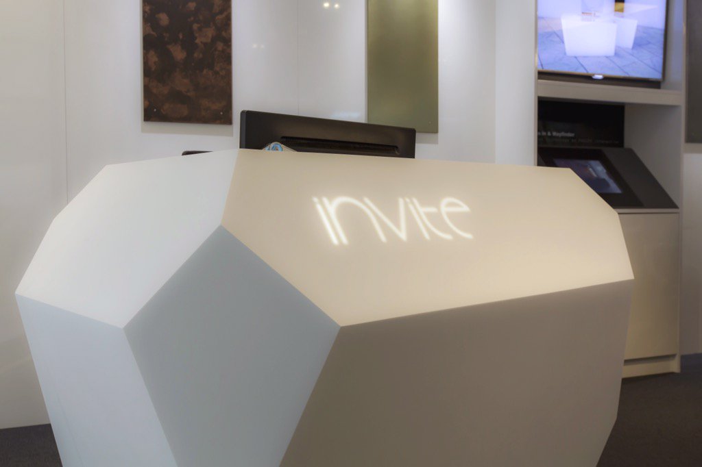 Invite - Reception desk by Clarke Rendall Studio, designs in DuPont™ Corian® #Corian #reception #clerkenwell
