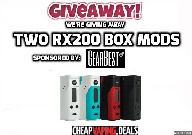 cheapvapingdeal's tweet photo. Giveaway: Two Wismec Reuleaux RX200 Box Mods - https://t.co/2rdmtxd6Aq #giveaway #free #win https://t.co/3Na8aJaLAb