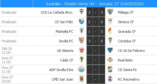 <a href="/PvoSevillaEste/">AD Pvo. Sevilla Este</a> - <a href="/CD_SantaFe/">C.D. Santa Fe</a> Juveniles. Domingo 27 a las 11:30. tinyurl.com/pygpauu