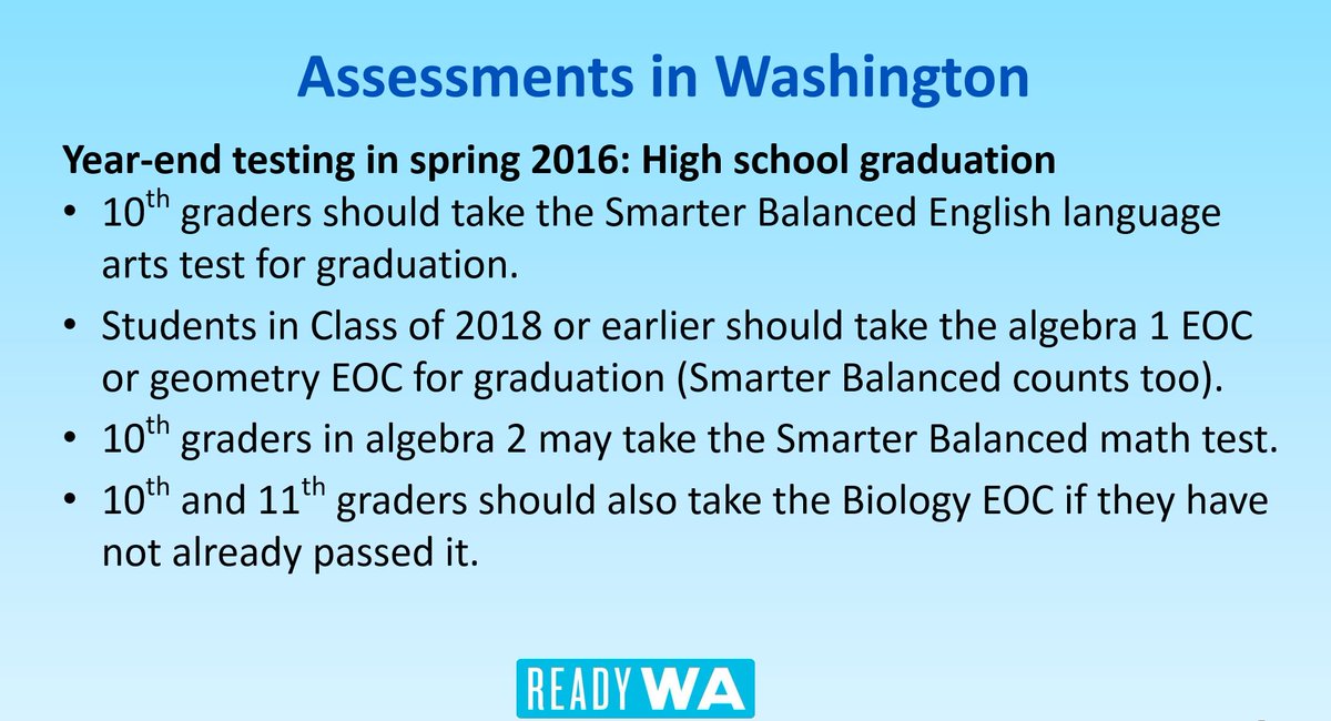 ReadyWA's tweet image. WA HS students must pass several tests to be eligible for a diploma: WAtesting.com #WAtesting #WAedu