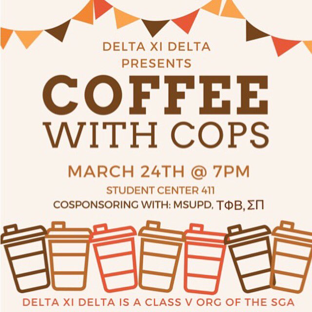 DeltaXiDelta's tweet image. Tonight we're coming together with MSUPD to break stereotypes. Come to get any question you want answered!