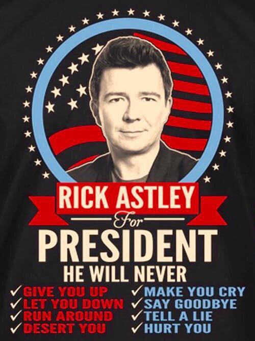 liesdeceit101's tweet photo. #bestchoiceforpresident #rickastley #RickAstleyforpresident #DumpTrump https://t.co/H7NjK8829g