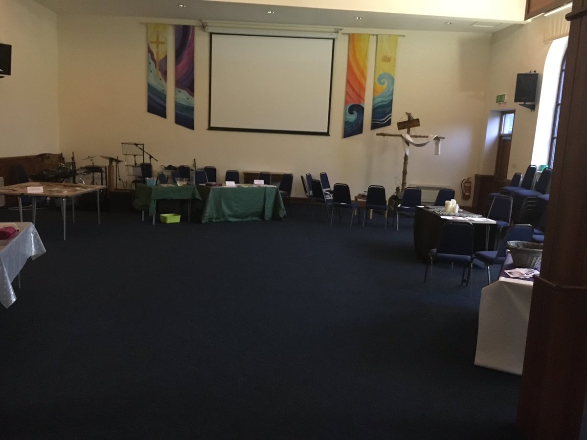 Prayer stations ready for our Maundy Thursday reflective space. Come and pray with us; Open from 6pm - 9pm.