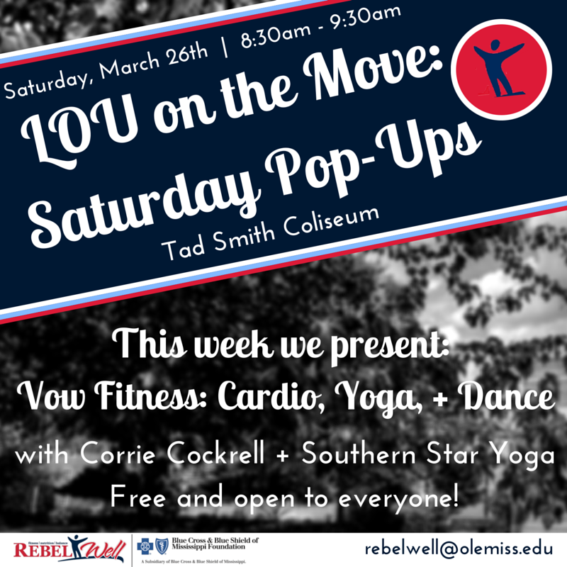 RebelWellUM's tweet photo. Don't forget this week's #SaturdayPopUp! #VowFitnessClass Facebook event page: https://t.co/dr3YPF1fHw #RebelWell https://t.co/z68GpB38Nm