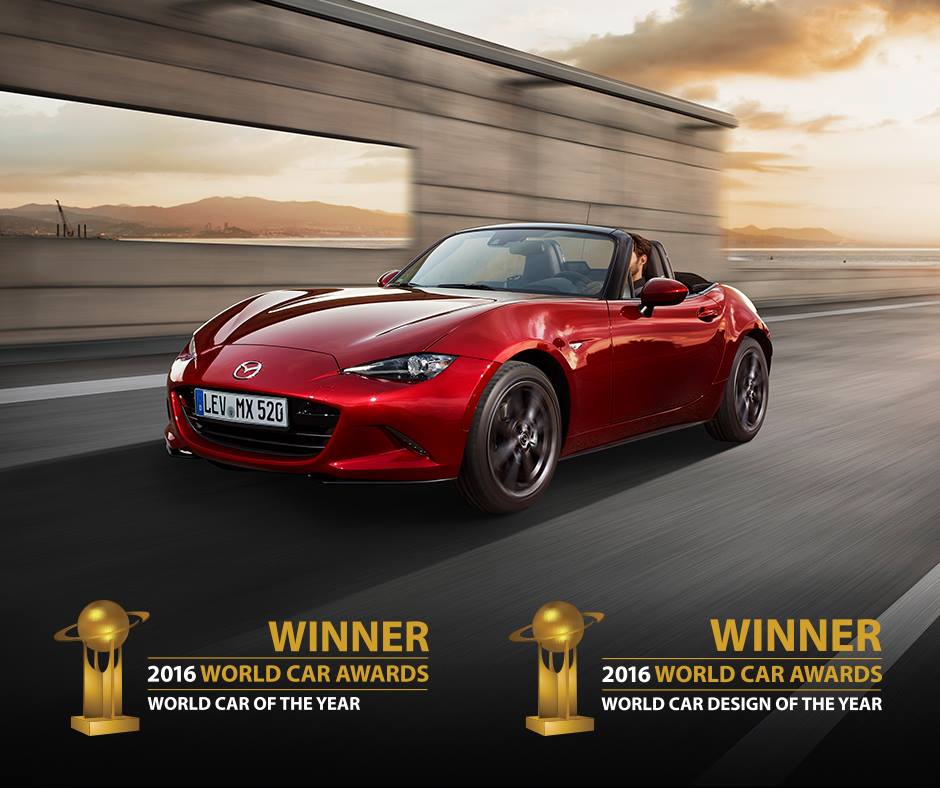 MazdaSrbija's tweet photo. Mazda MX-5 je Svetski auto godine 2016 i World car design of the year 2016 - najbolje dizajnirani automobil!!! https://t.co/8dKIR1Pnpl