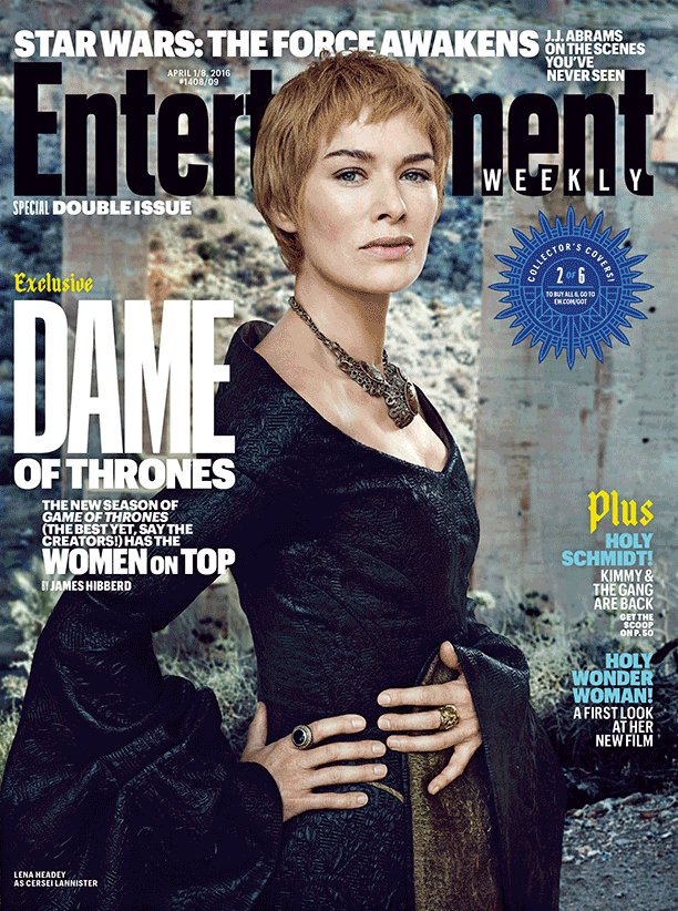 GameOfThrones's tweet image. .@IAMLenaHeadey on the cover of @EW.
Get an exclusive look at #GoTSeason6: bit.ly/1RnsGNT  #EWxGOT