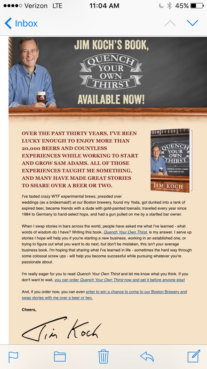 brooklynbeergal's tweet image. Jim Koch&apos;s book Quench Your Own Thirst is out now. Cheers! #jimkoch #samadams #quenchyourownthirst #cheers #mentor