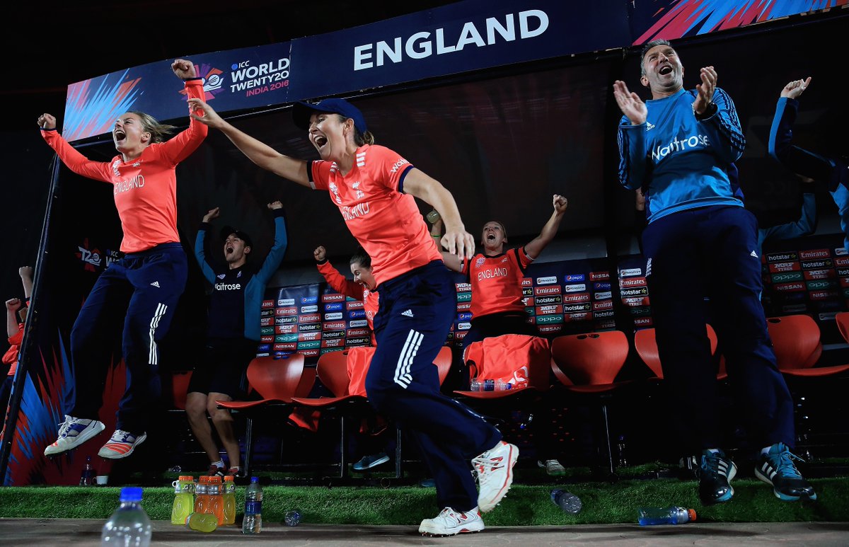 ICC's tweet photo. #WT20 agony and ecstasy - #WI and #ENG show contrasting emotions after a last ball thriller in Dharmsala #EngWvWIW https://t.co/G9LZjcMM2X