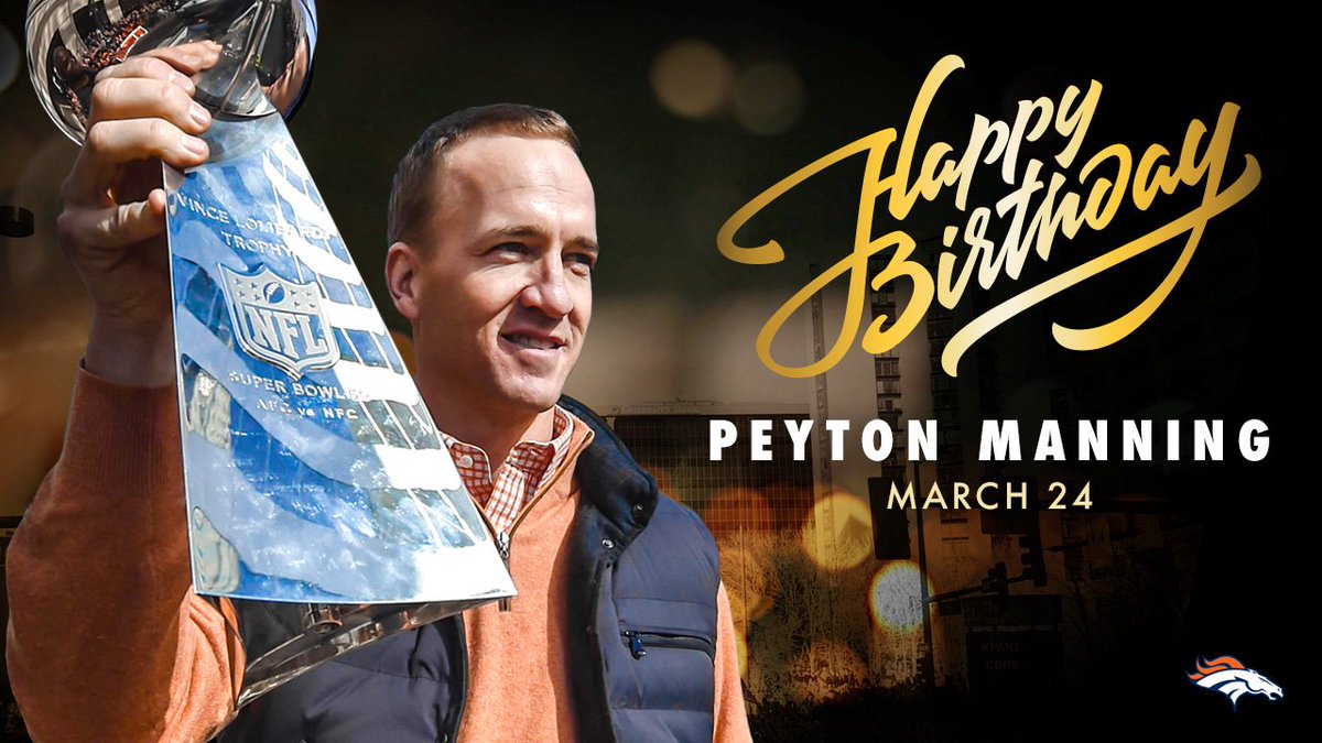 Broncos's tweet photo. 18 turns 40.

#HappyBirthdayPeyton! https://t.co/2SGmk72DSS