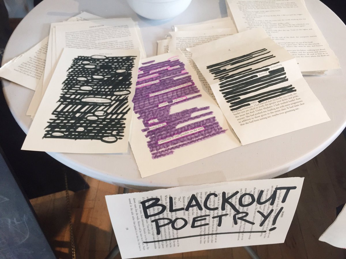 treefortfest's tweet photo. Blackout Poetry happening at #Storyfort! Express yourself at #treefort2016 #LinenBuilding ✨ https://t.co/aBYybRUpQC