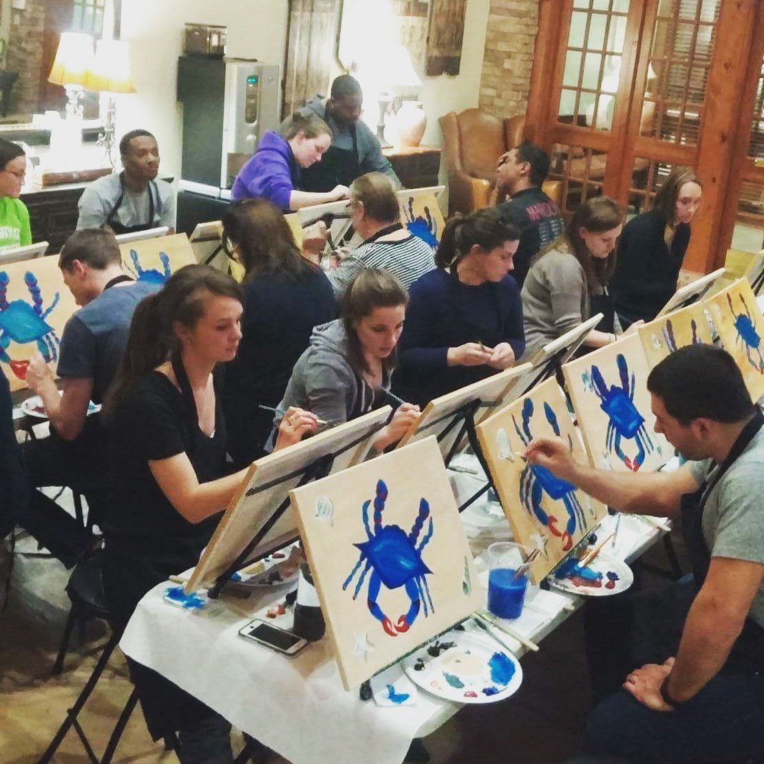 LodgeSevenOaks's tweet photo. Hard at work! Thank you to everyone who came to our #WineandCanvas event this week. #Maryland #bluecrabs #Bozzuto https://t.co/NgIogNQkj0