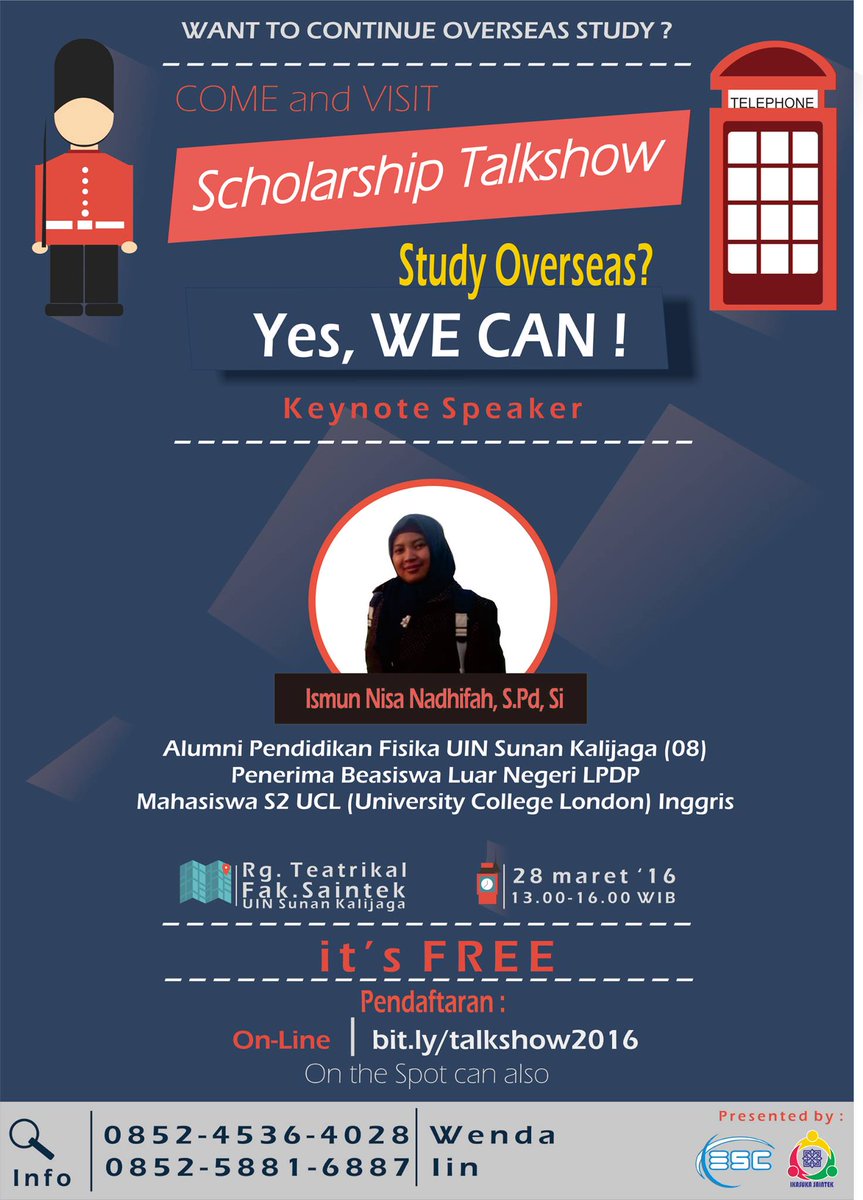 Scholarship Talkshow Ruang Treatikal  <a href="/FST_UINSK/">Fakultas Saintek UIN</a> 28 Maret 2016 pukul 13.00-16.00 WIB
#scg_uinsuka #geofisikauinjogja