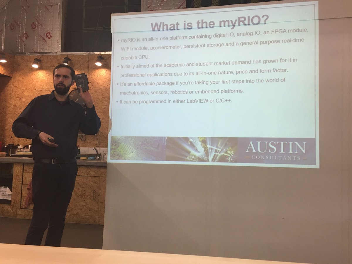 AustinConsults's tweet photo. Thomas talks us through the #myRIO platform and how it was used to create a robot that plays air hockey! #LabVIEW https://t.co/asjQQsRPhU