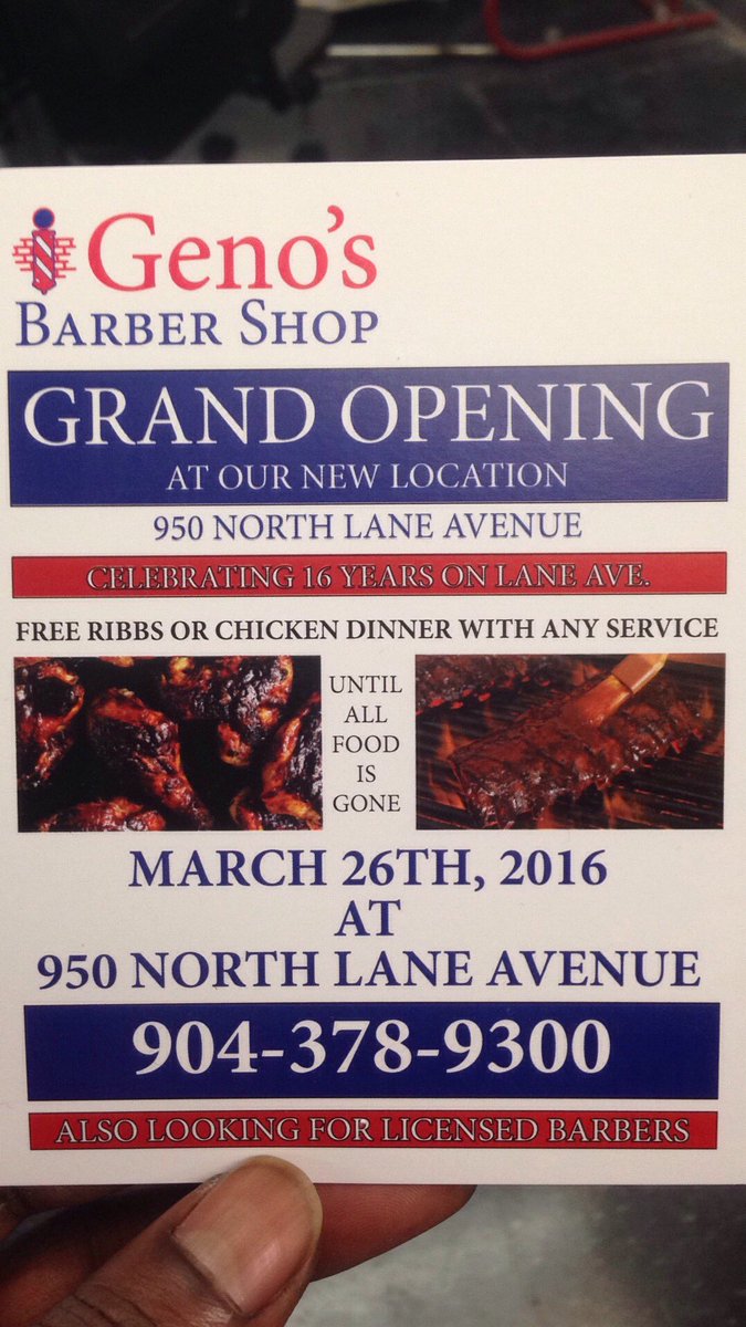 MrFeLLa08's tweet photo. Grand Opening this Saturday for #Geno'sBarberShop!!! Get chicken or rib dinner wit any service!! #ComeGetCut https://t.co/KgIvVdH6ia