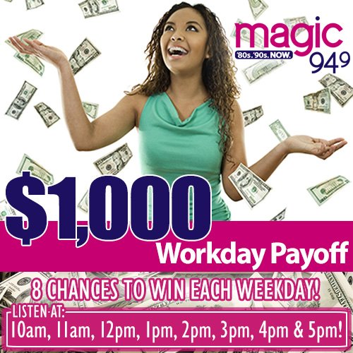 magic949's tweet photo. Congrats to our latest #WorkdayPayoff winner Brittany S. in Tampa!! Next chance 4pm! Info » https://t.co/kj1zzmXLHU https://t.co/AANndCPCp6