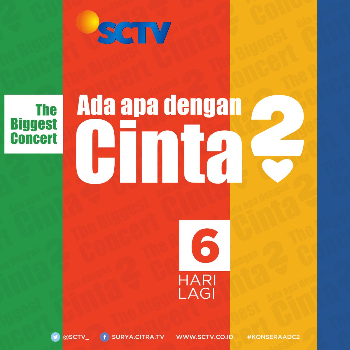 SCTV's tweet photo. Nantikan 6 hari lagi menuju #KonserAADC2!
Pastikan kamu nonton tgl 31 Maret pkl 21.30 WIB https://t.co/eVCb6Pj3XJ