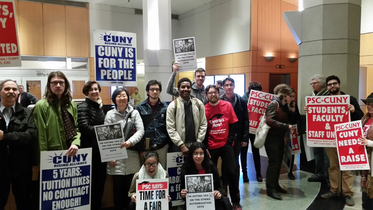 psccunygc's tweet photo. First group from @GC_CUNY heading to #SaveCUNY protest! @PSC_CUNY @DistCouncil37 @CUNYadjuncts #CUNY #CUNYrising https://t.co/8TwiVPbHQ3