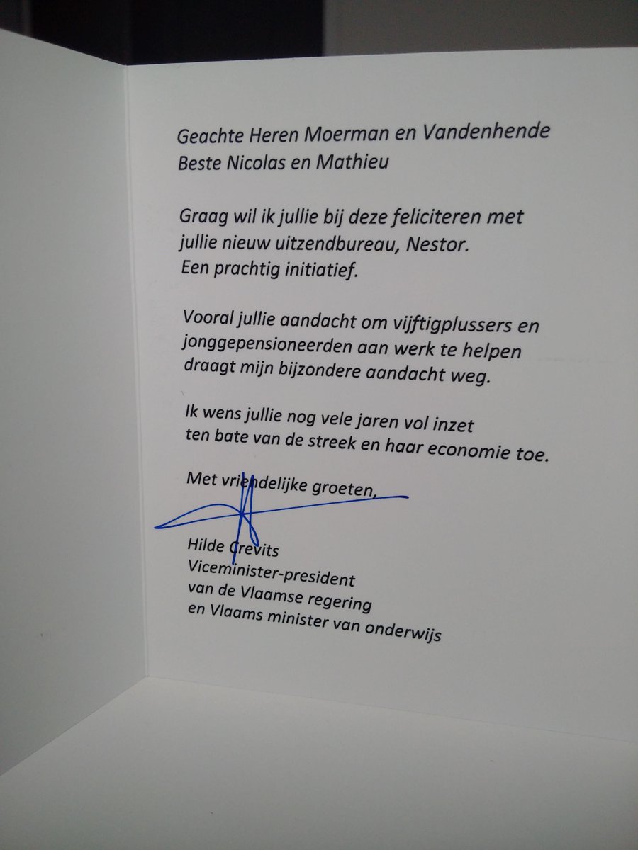 mathieuvdhende's tweet image. Bedankt voor de fijne, persoonlijke attentie @crevits voor onze opstart van @NestorJobs! Really appreciated!