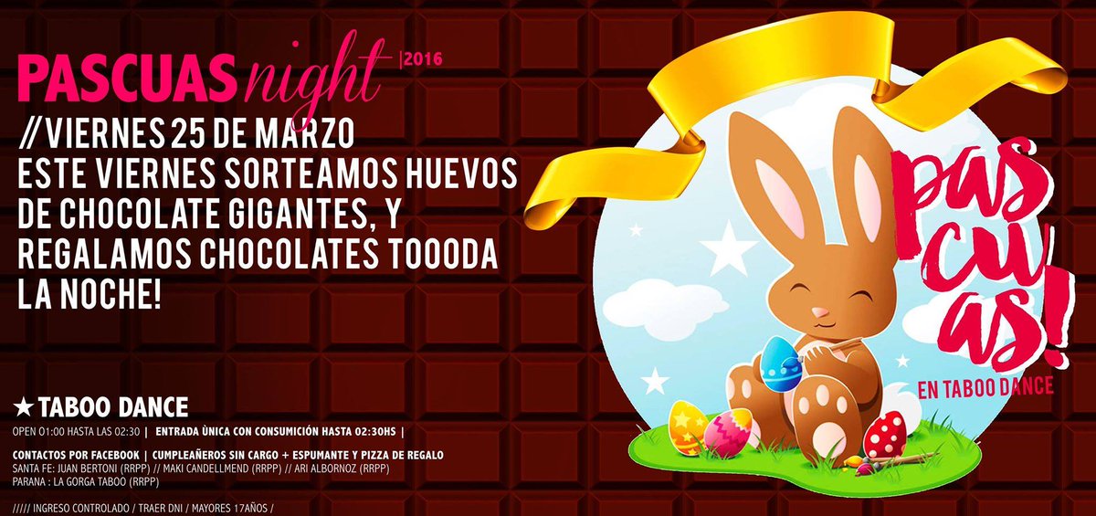 MetropolisGay's tweet photo. ► VIERNES 25 ◄► UNA NOCHE A PURO CHOCOLATE!!!!
●★● PASCUAS NIGHT ●★● #TabooDance #SantaFe https://t.co/2y6fgSU6hJ