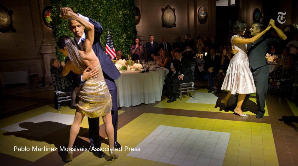 nytimes's tweet photo. President Obama danced the tango at a state dinner in Argentina https://t.co/DKqqXF6Kbm https://t.co/MesKQNVBy7