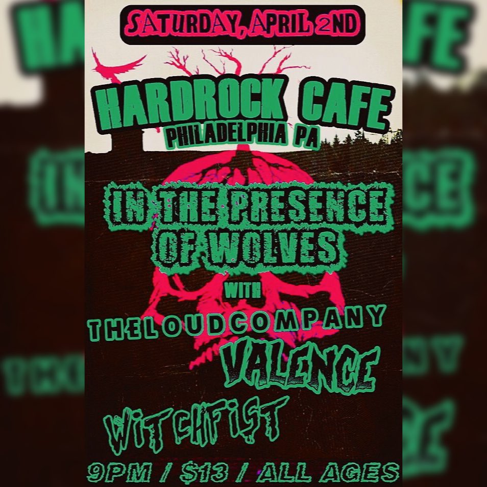 Next Saturday April 2nd! Hardrock Cafe with <a href="/ITPOWband/">In The Presence Of Wolves</a> <a href="/TheLoudCompany/">The Loud Company</a> and #Valence come get #greased up. #progrock