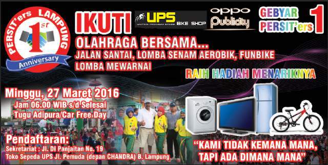 Ad FunBike nh utk Minggu bsk, GRATISS!
Tiket available at UPS Tanjung Karang. Grab It Fast! <a href="/bandarlampung/">LampungDirectory.com</a> #BDLbike