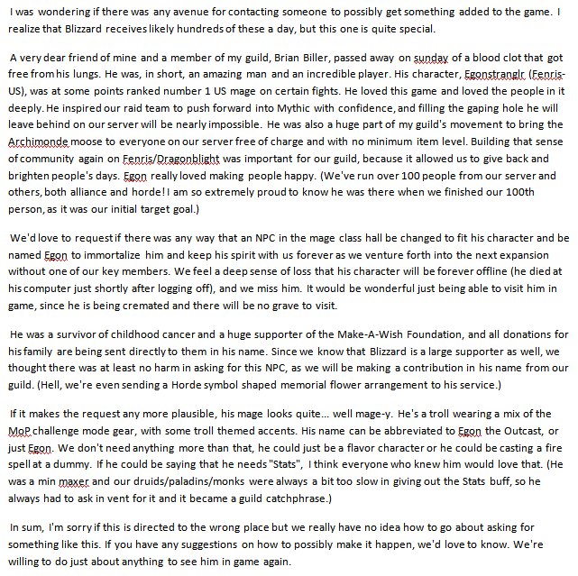 Cryoxene's tweet image. @WarcraftDevs Hello, I have an odd, kind of lofty request. But if there is even the slimmest chance, I have to try.