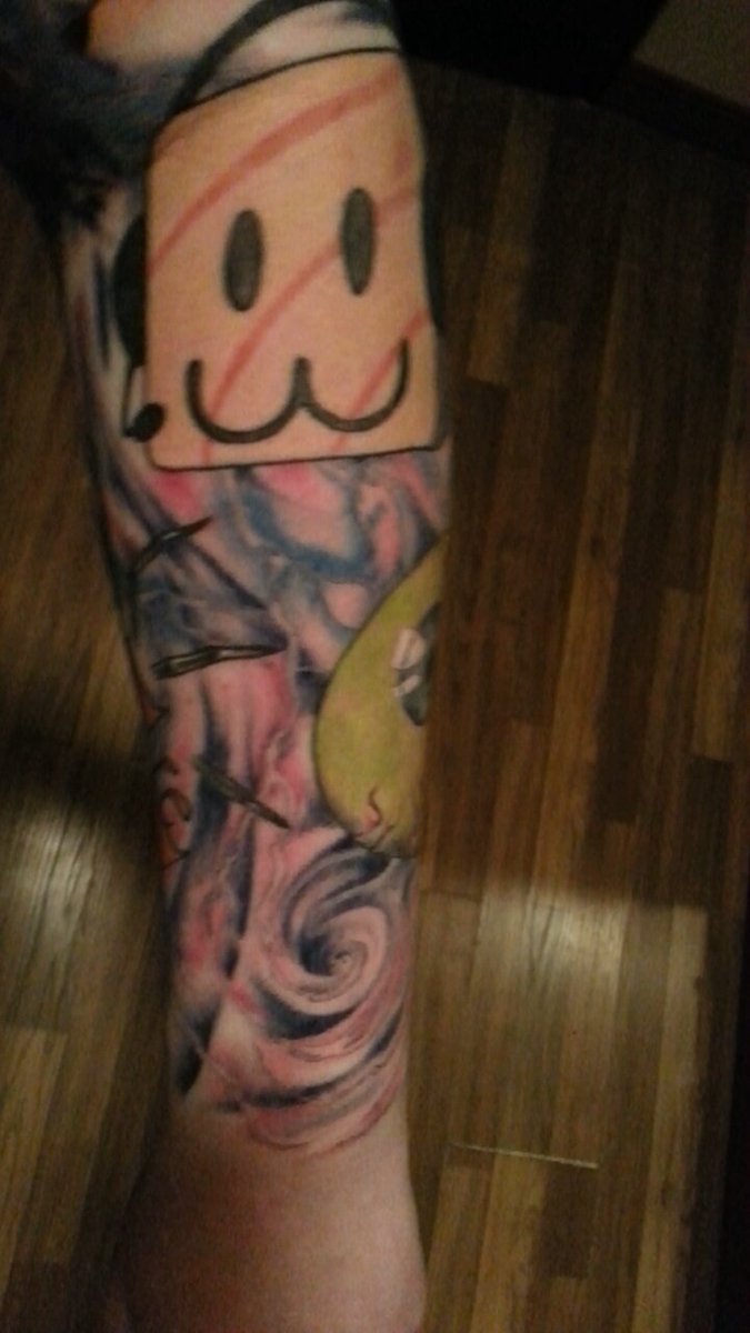 KUndercoffer's tweet photo. Still one more sitting but these are my @SuprMaryFace and @cinnamontoastk tattoos! https://t.co/251oRp6h56