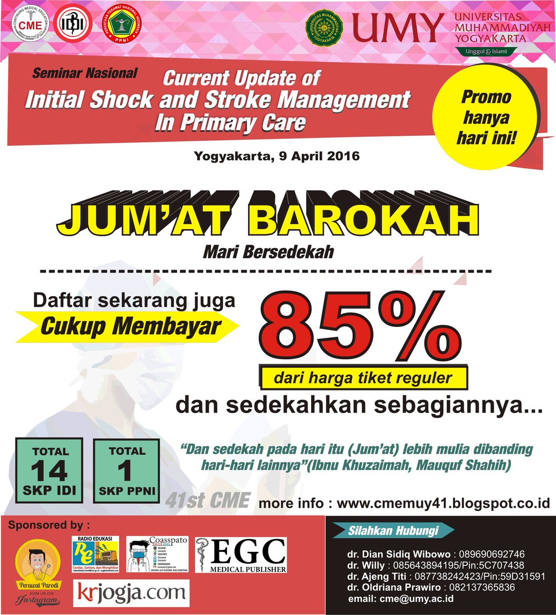 Assalamualaikum para dokter,perawat,n mahasiswa Indonesia,Jum'at Barokah.Cukup bayar tiket 85%..lets join