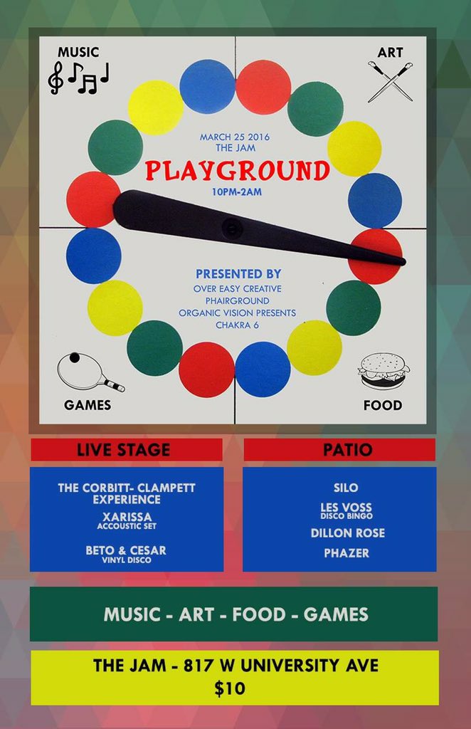 chakra6music's tweet photo. We'll see you all tomorrow night @TheJAMGville for Playground! Music &amp; fun starts @ 10 🍭 https://t.co/souZ85qLYl