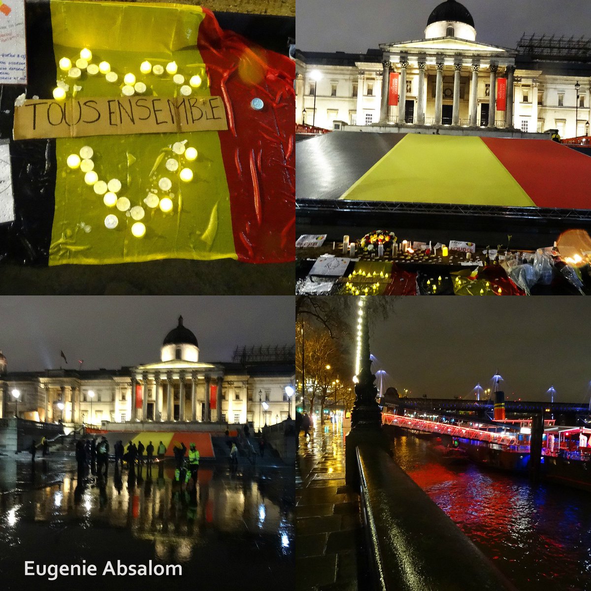 EugenieAbsalom's tweet photo. #London tribute to terror victims of #BrusselsAttacks in #TrafalgarSquare #candles #BelgianFlag #DrapeauDeLaBelgique https://t.co/DPYX6mgLoF