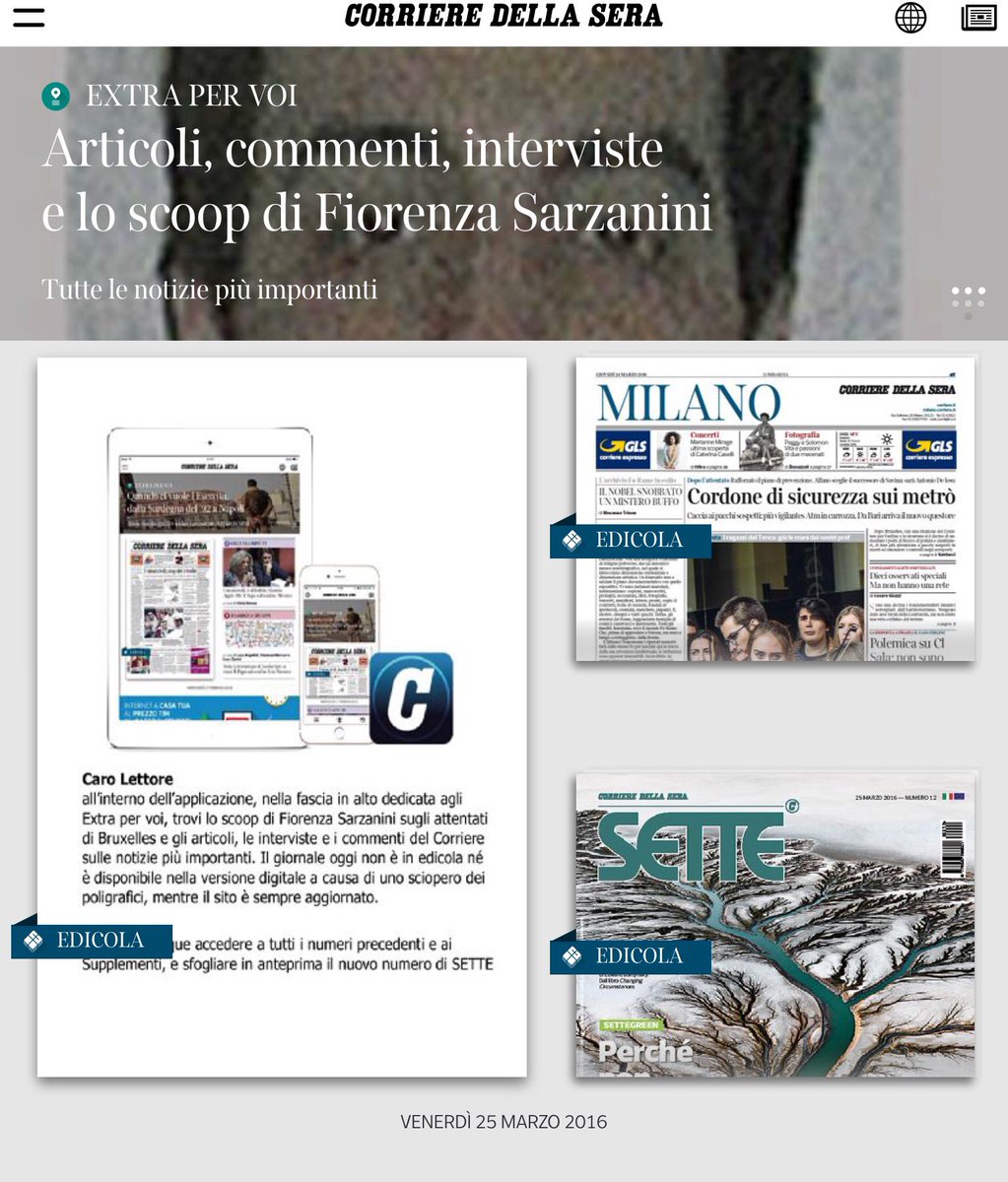 marcobardazzi's tweet photo. Il @Corriere digital oggi è un ottimo esempio di come essere in edicola senza essere in edicola https://t.co/zCLgcF2YX8