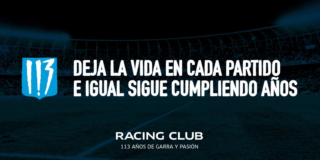 RacingClub's tweet photo. #113AñosDeGarraYPasión ¡Feliz cumpleaños, Academia! https://t.co/syXoykE8Rg