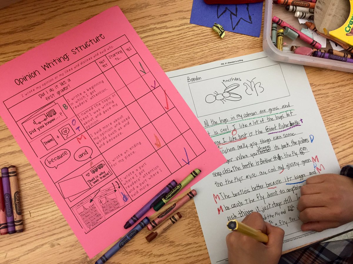 Wolfman1st's tweet photo. Reviewing first grade opinion writing. How does a checklist help you write a strong opinion? #Laf1stgrade https://t.co/uoefqlu96h