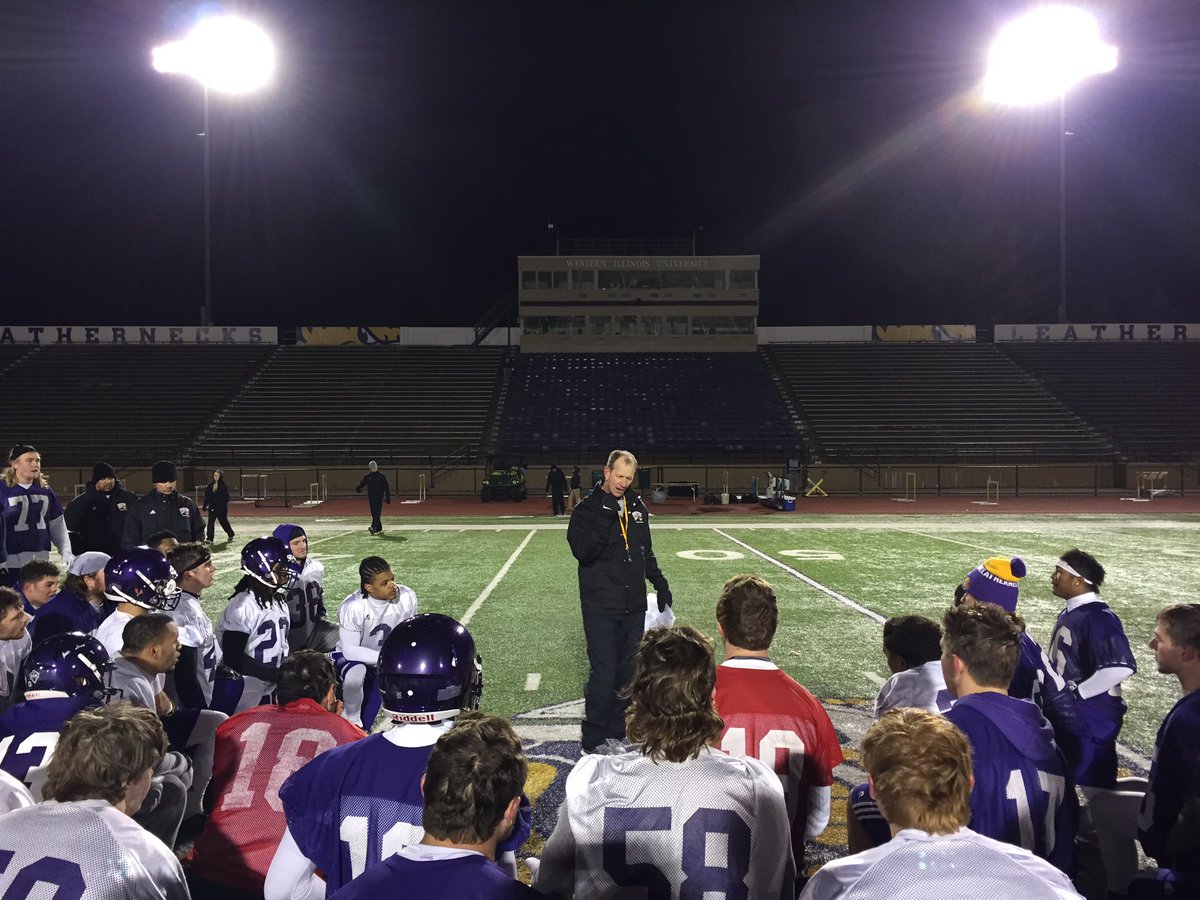 WIUFootball's tweet photo. Post practice wrap up @CoachFish_RipIt #SpringPractice1 https://t.co/plo1R9m0Rg