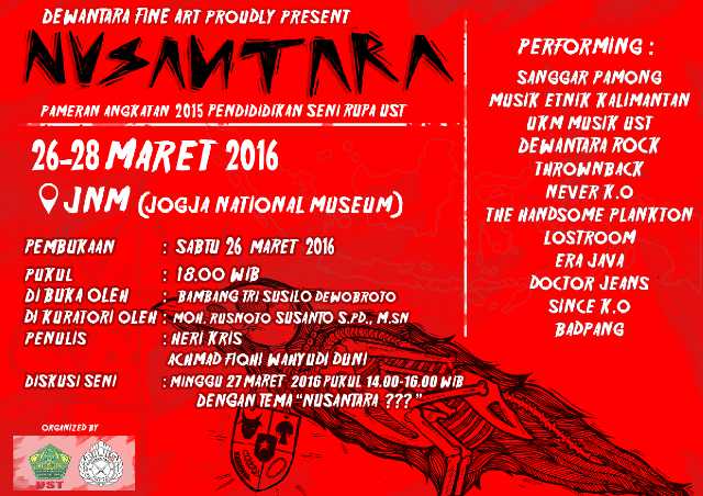 pameran senirupa UST 2015 .
dan kami on stage tgl 27 di jam 19.00 see you on pit brader .updet biar rame haha