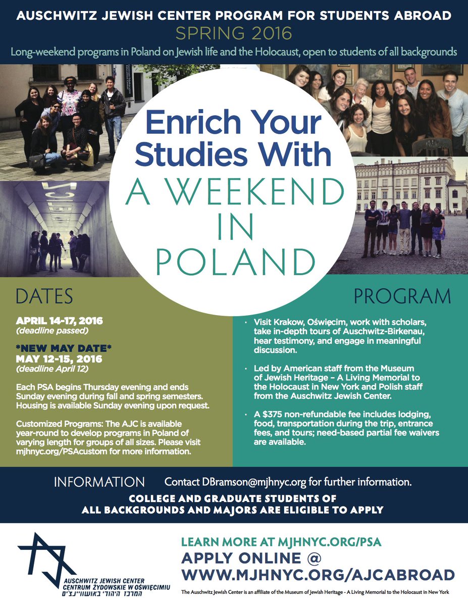 AJCPrograms's tweet image. APPLY NOW for May 12-15 PSA! Financial aid available. #holocauststudies #jewishstudies #studyabroad #poland