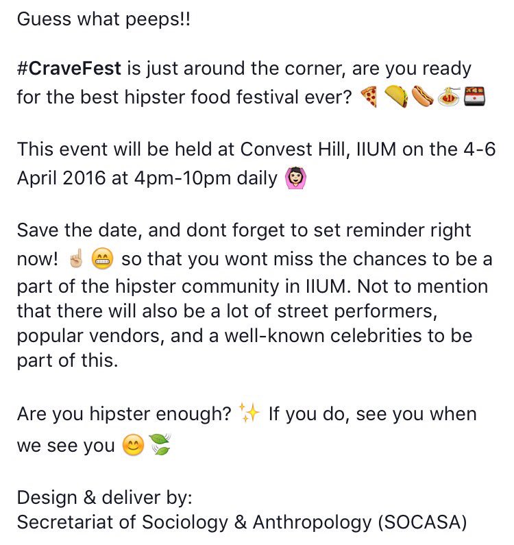 <a href="/inspire_iium/">InspireClub IIUM</a> Thanks admin. Jgn lupe guys. Kite ade date ngan awak semue  4 - 6 April ni . 😚😚 #CraveFest #iium