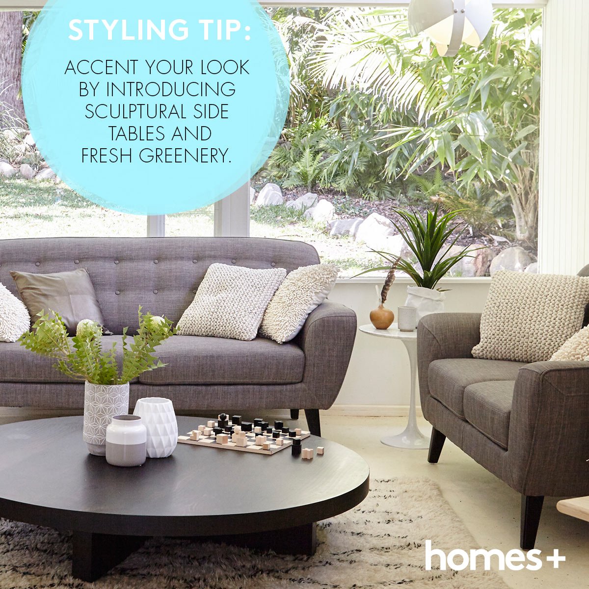 Homesplusmag's tweet image. #Stylingtip! It&apos;s all about sculptural side tables and adding greenery! #smartstyling