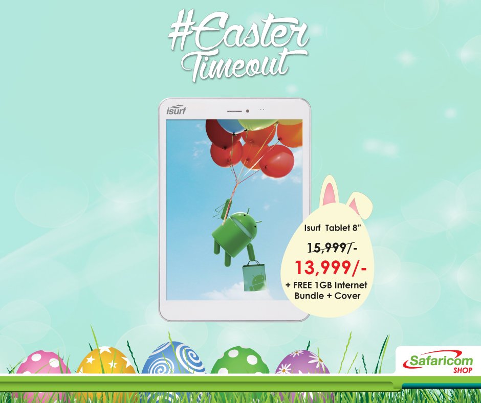 SafaricomPLC's tweet photo. Don’t miss this awesome deal. The Isurf Tablet 8 inch atKshs.13,999 #EasterTimeout https://t.co/BXoPLTnkTG https://t.co/Skn9rbwC0o