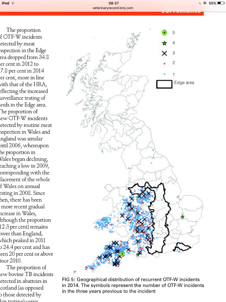 terrierview's tweet photo. Map of cattle herds that have recurrent TB outbreaks, seems almost only to happen in the Wales &amp; the South West.. https://t.co/nEJeq3Nn2e